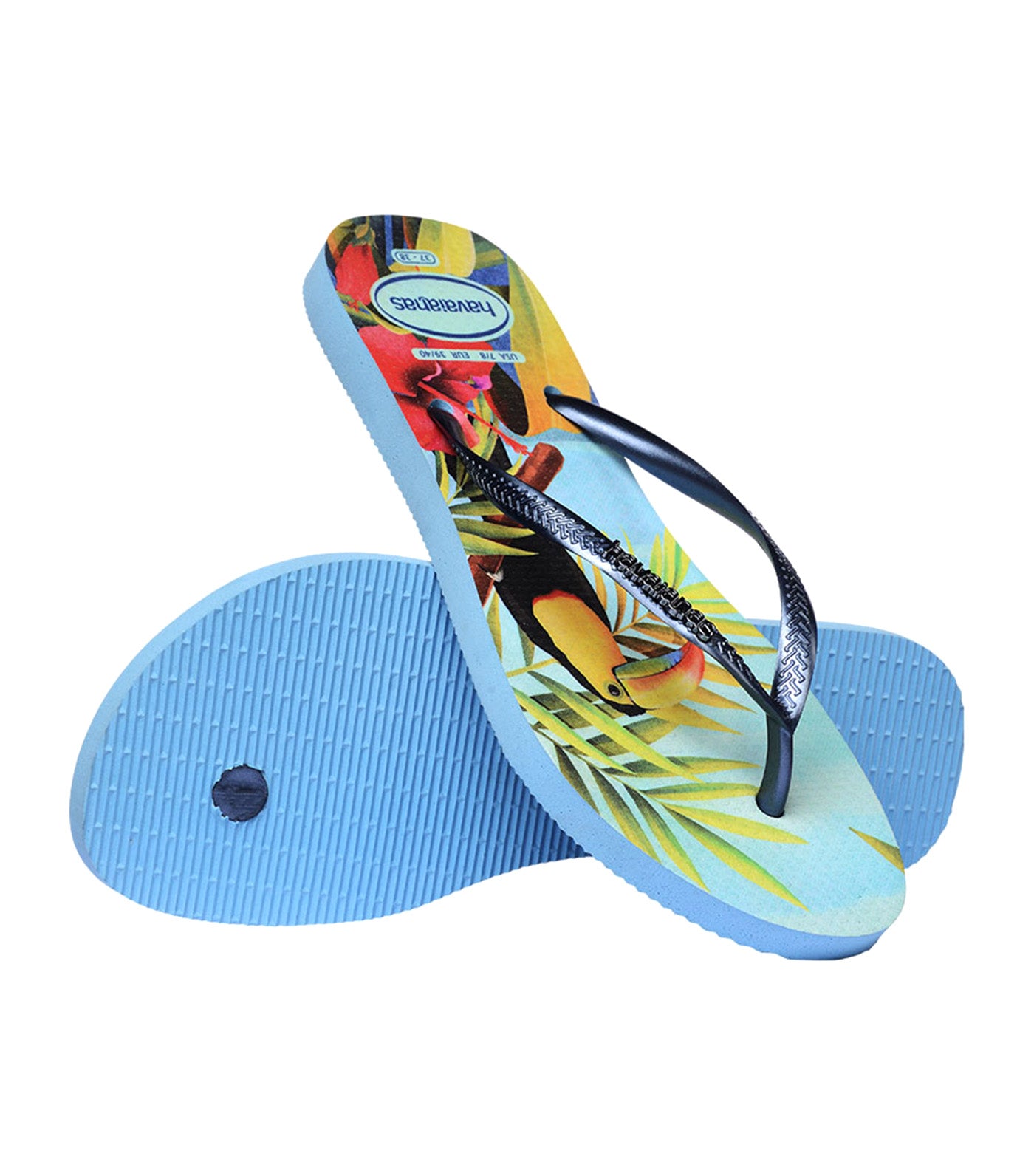 Slim Tropical Flip Flops Blue/Blue
