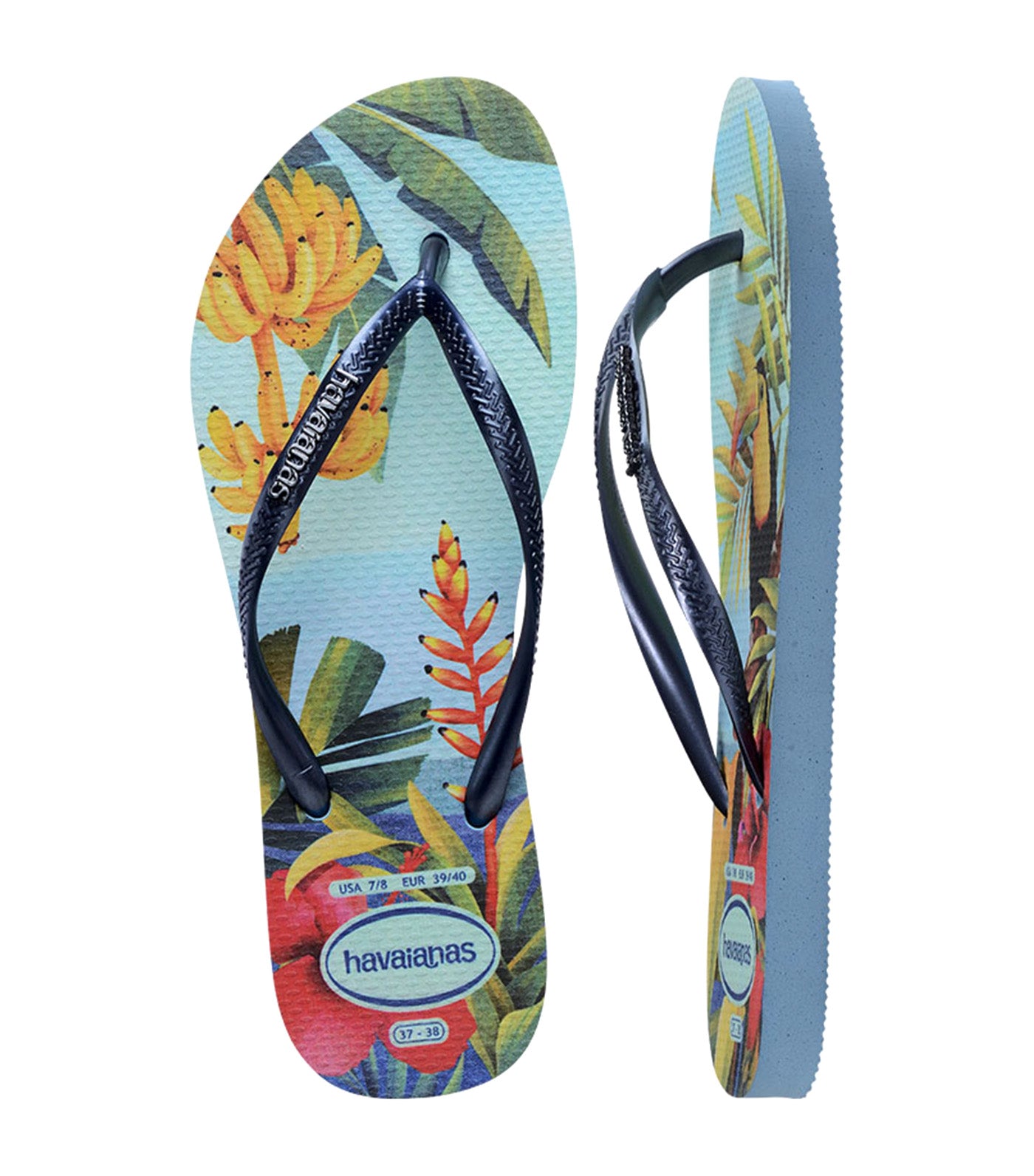 Slim Tropical Flip Flops Blue/Blue