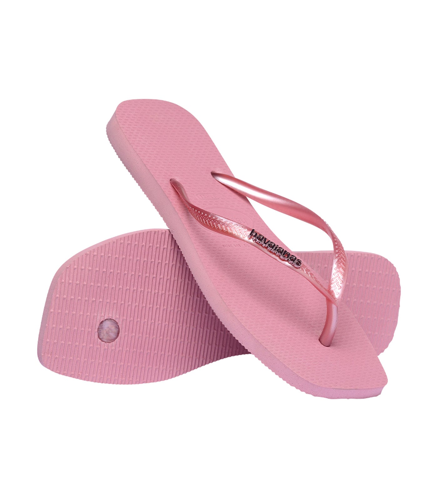 Slim Square Logo Metallic Flip Flops Rose Chiffom