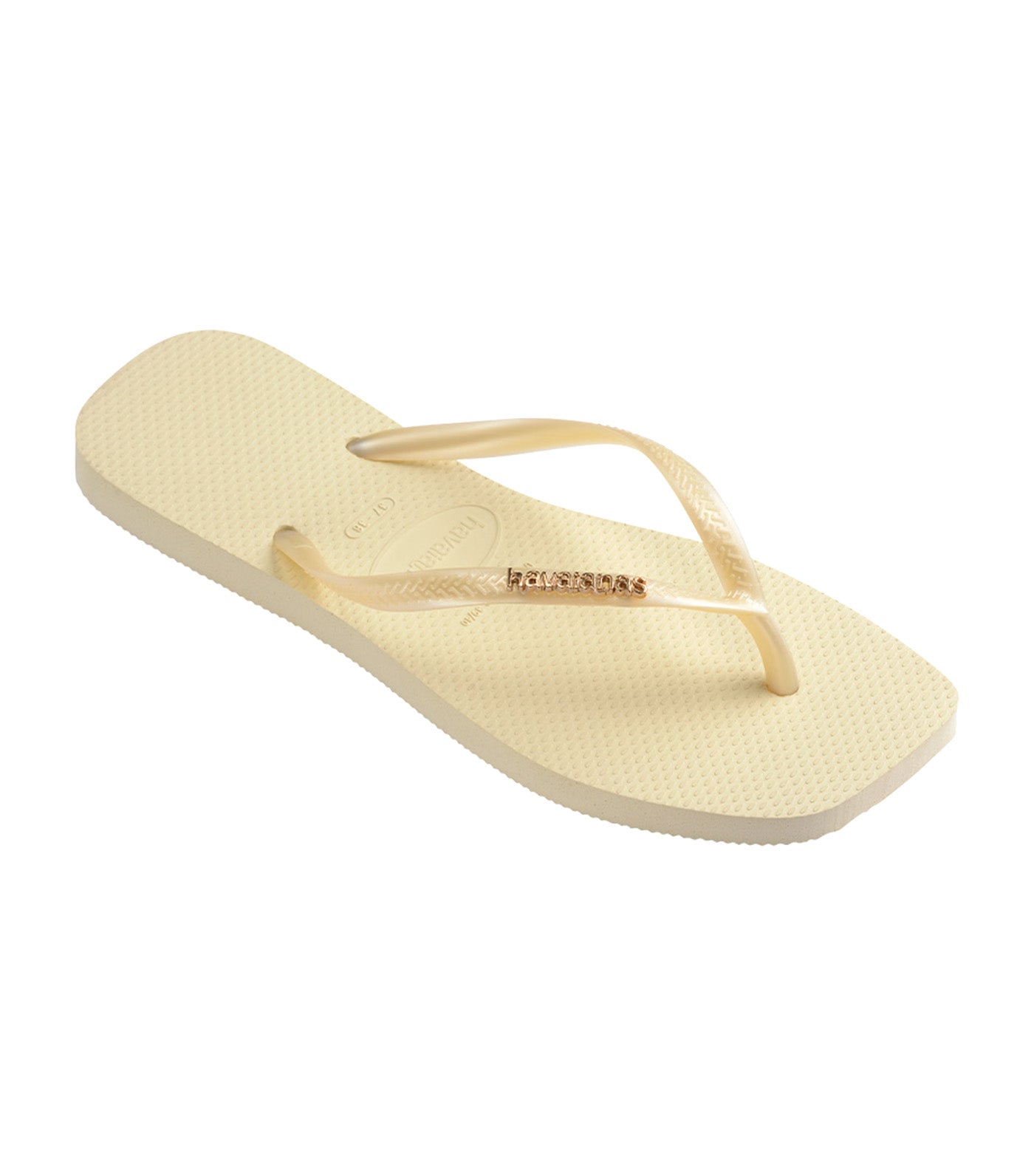 Slim Square Logo Metallic Flip Flops Buttercream