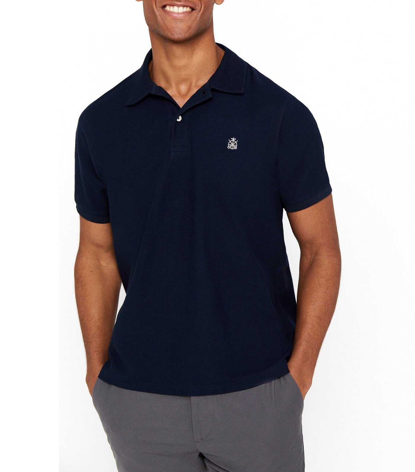 Jacquard Neck Polo Shirt Navy