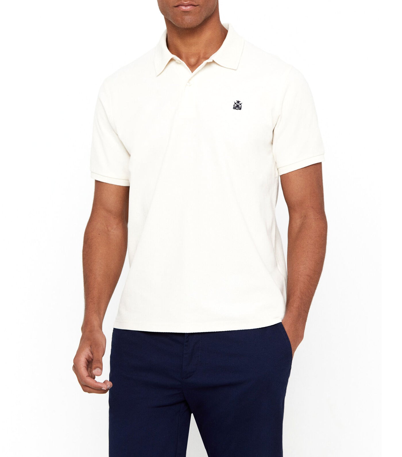 Jacquard Neck Polo Shirt Ivory
