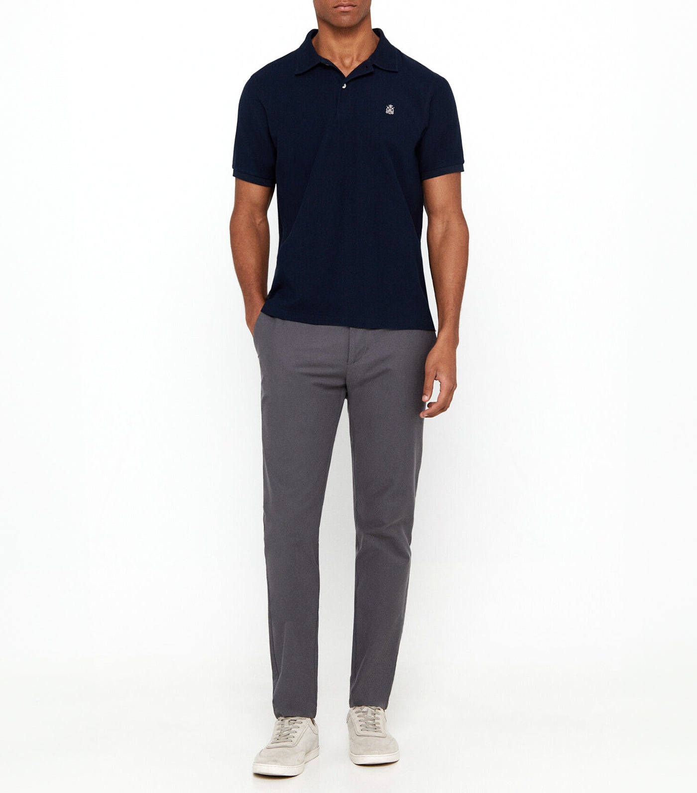 Jacquard Neck Polo Shirt Navy