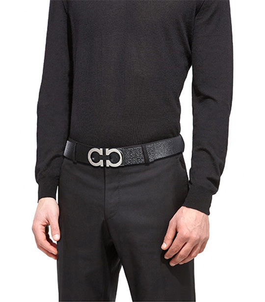 Reversible and Adjustable Gancini Belt Black/Hickory