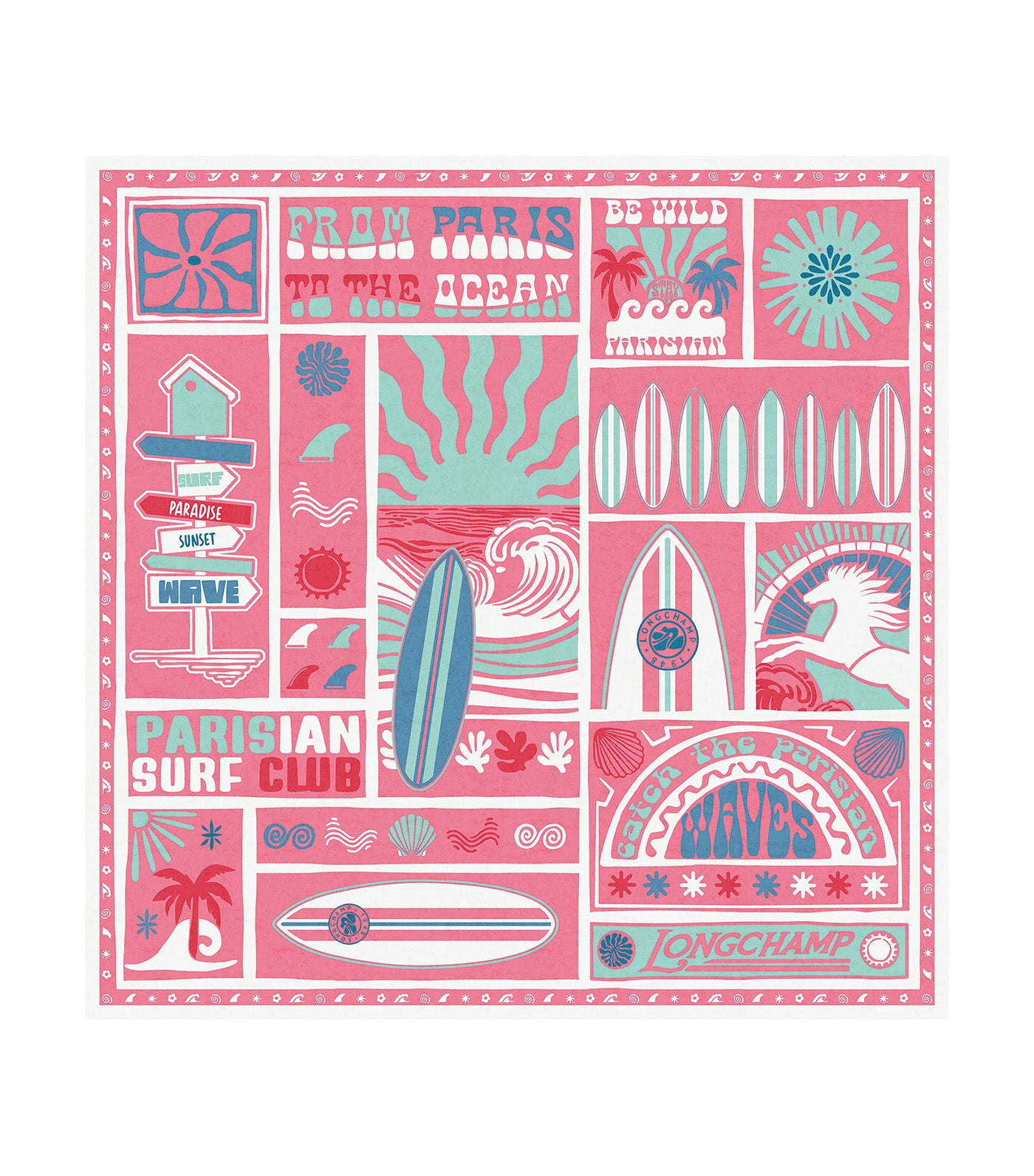 Parisian Surf Club Silk Scarf 90