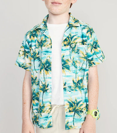 Short-Sleeve Printed Camp Shirt for Boys - Blue Scenic