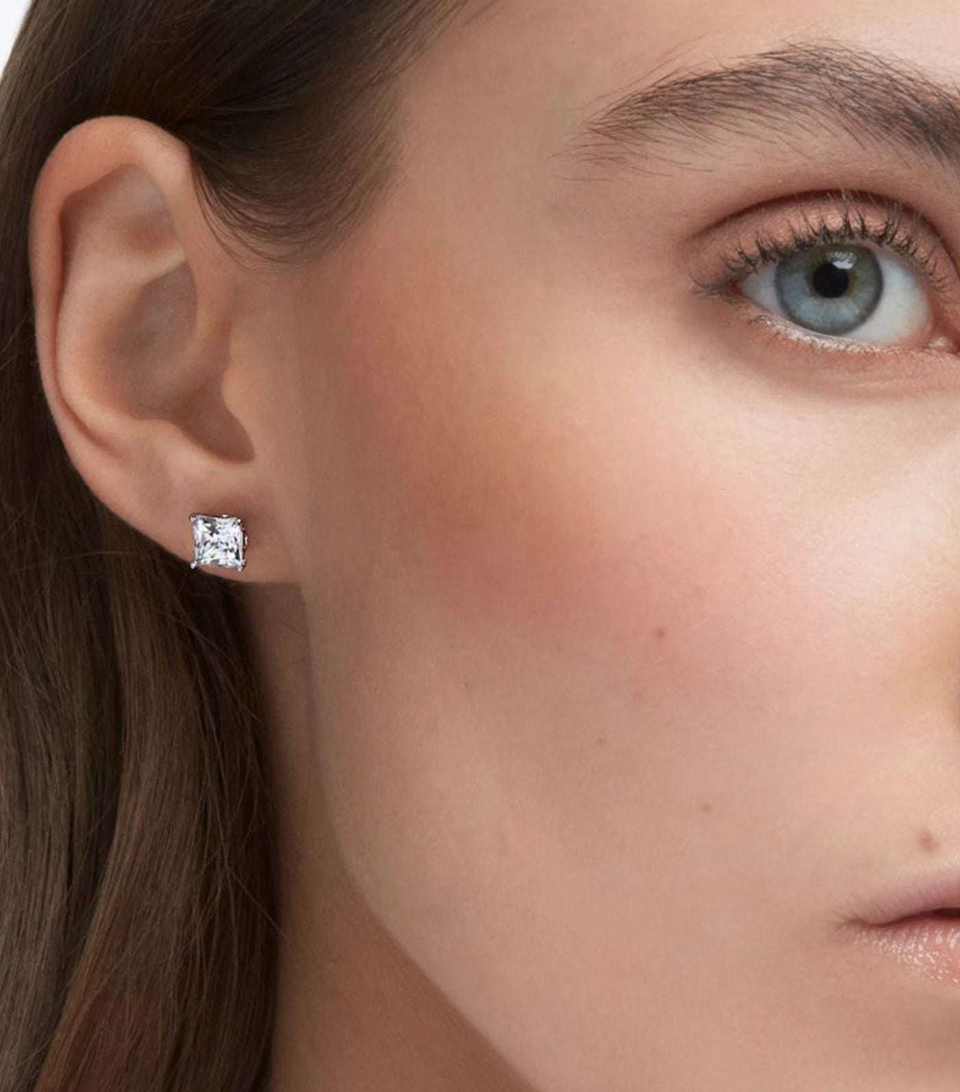 Attract Stud Earrings Square Cut White Rhodium Plated