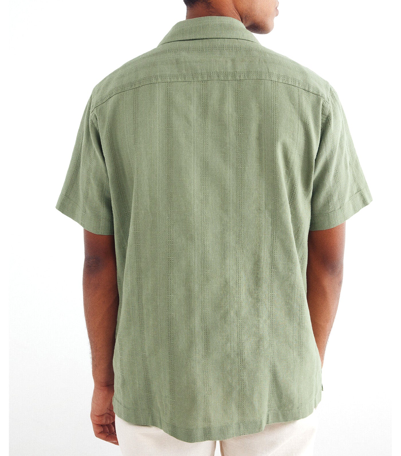 Short-Sleeved Jacquard Linen Shirt Green