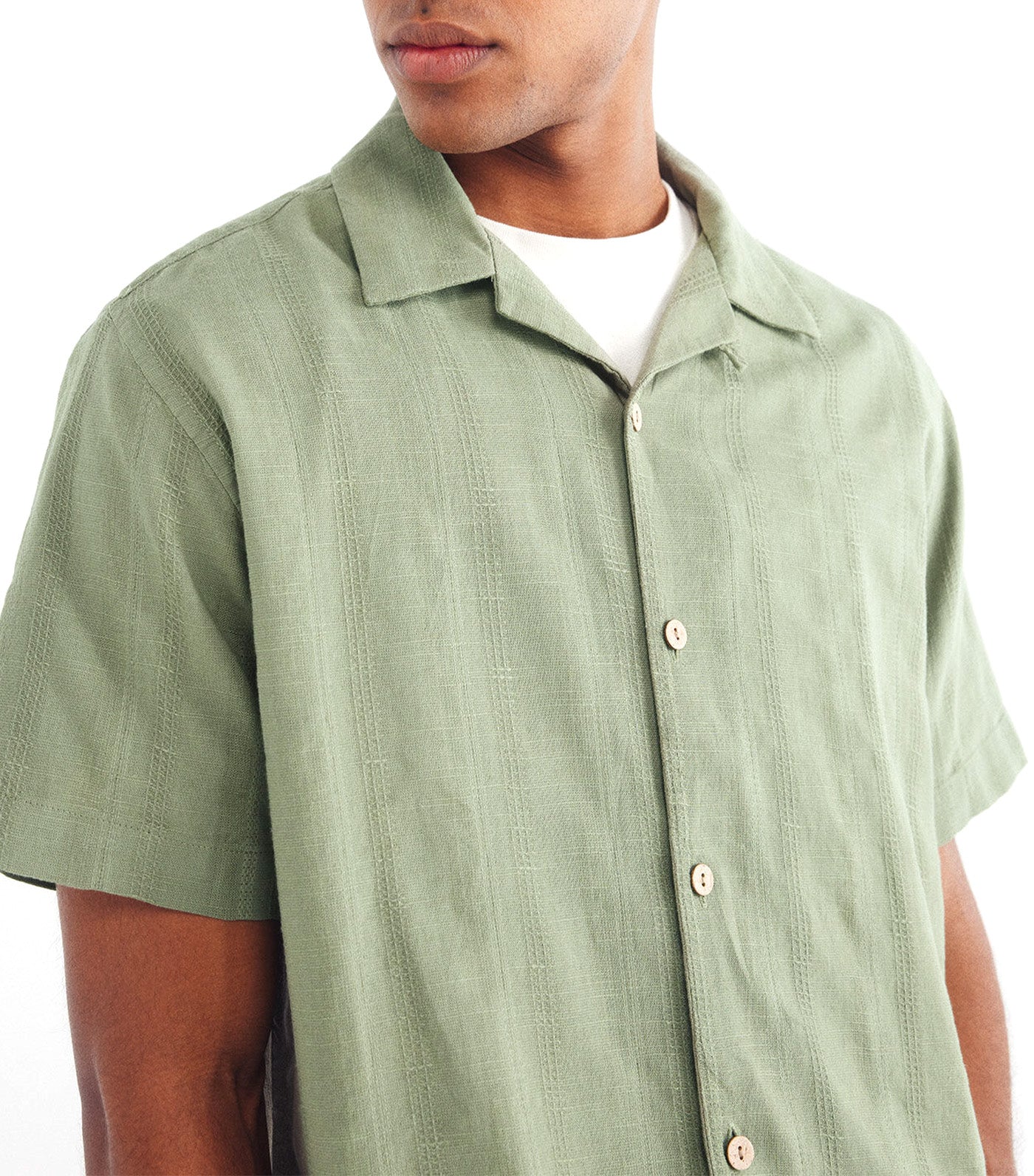 Short-Sleeved Jacquard Linen Shirt Green