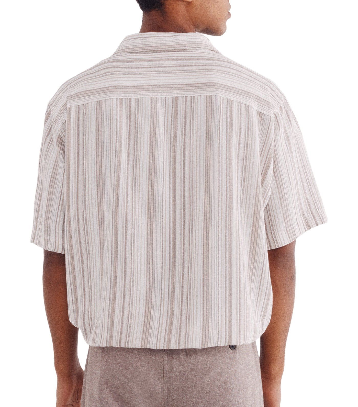 Multi-Stripe Linen Viscose Short-Sleeved Shirt Beige