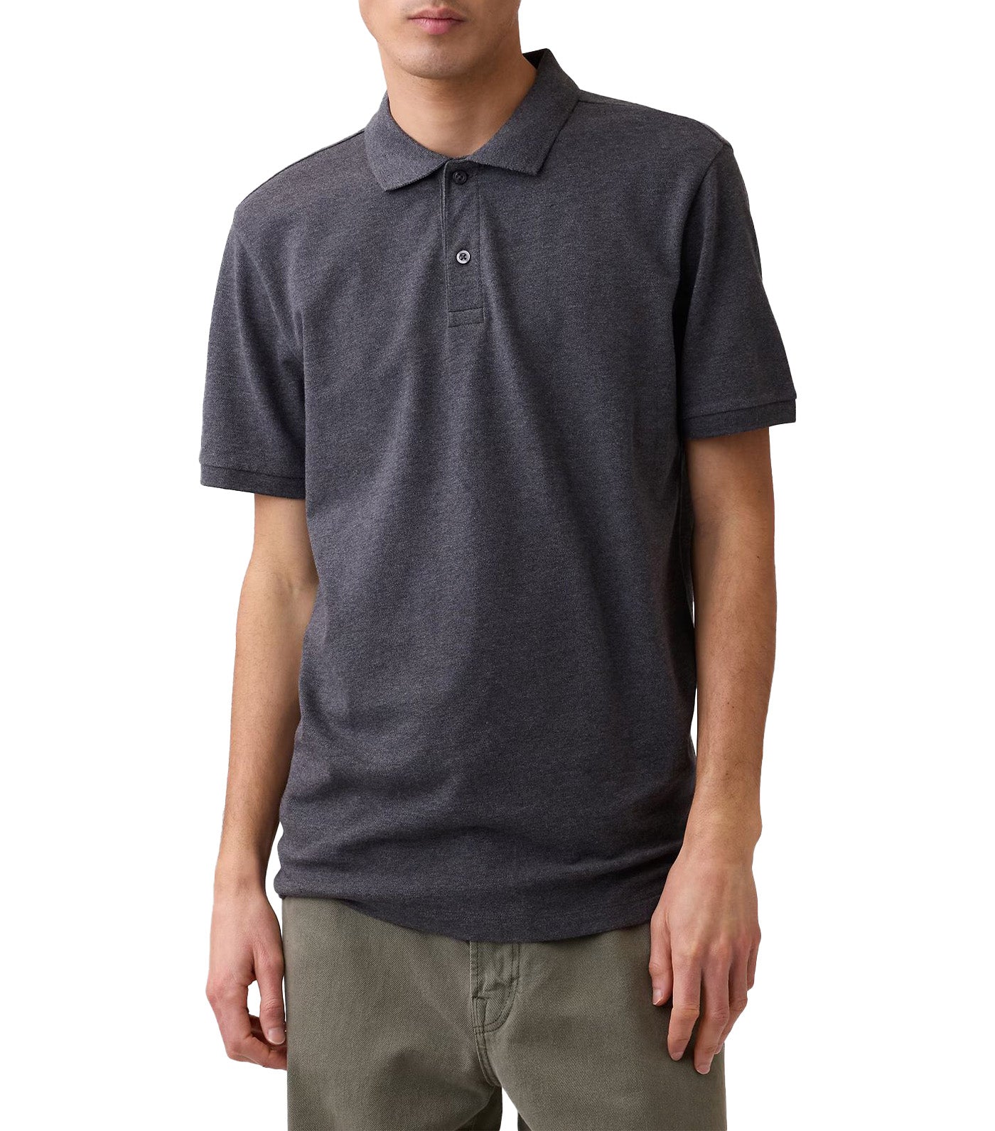 GAP Stretch Pique Polo Shirt Dark Gray Heather