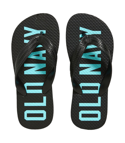 Printed Flip-Flop Sandals for Boys (Partially Plant-Based) Black Jack with Blue Logo