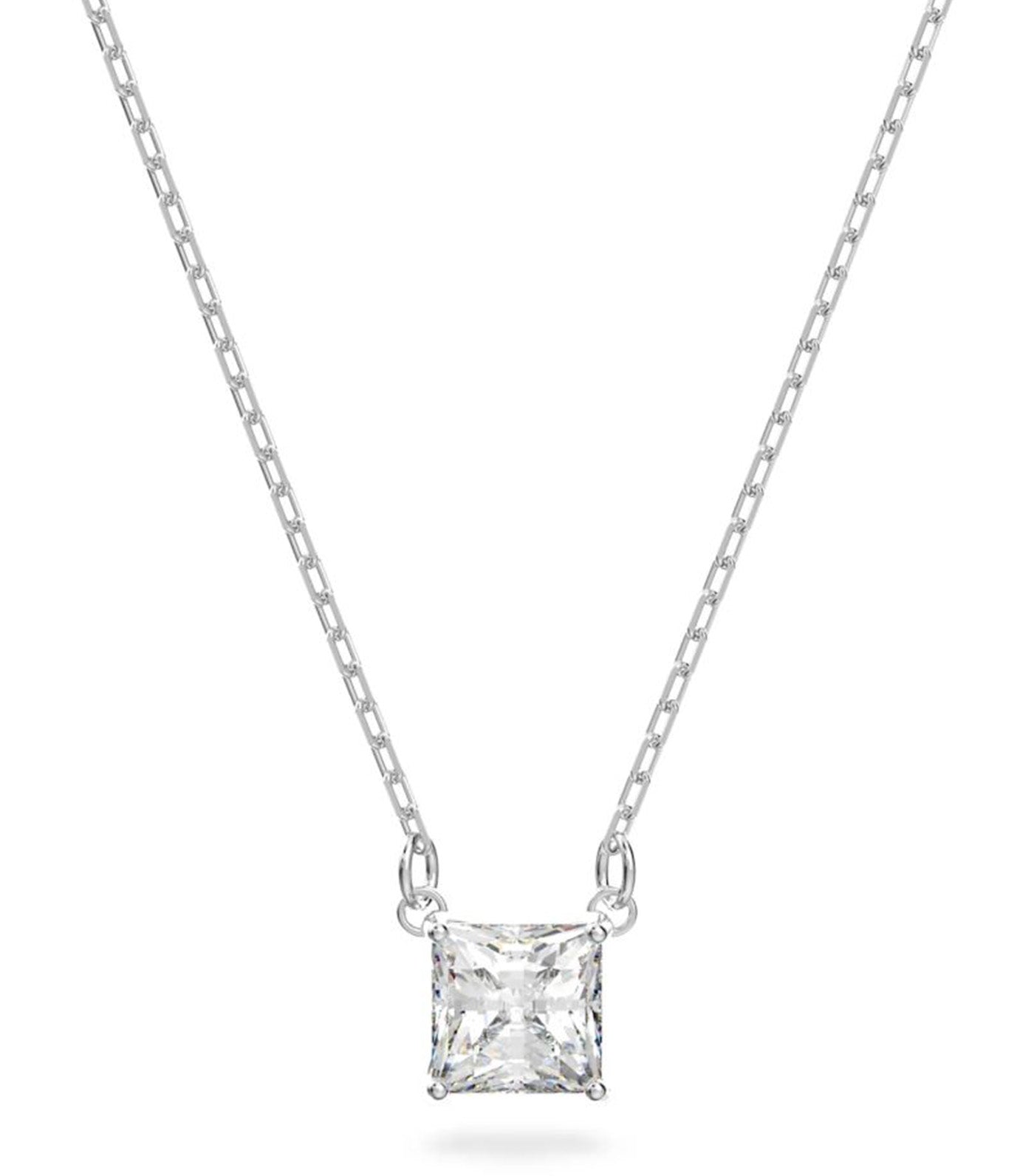 Attract Necklace Square Cut White Rhodium Plated