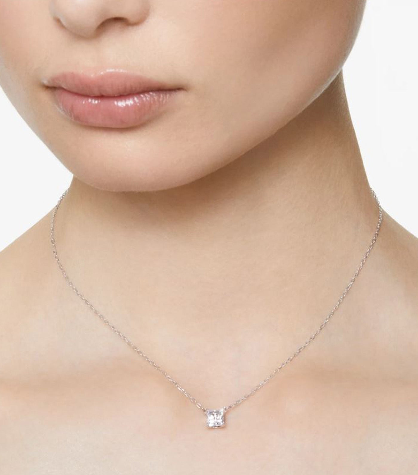 Attract Necklace Square Cut White Rhodium Plated