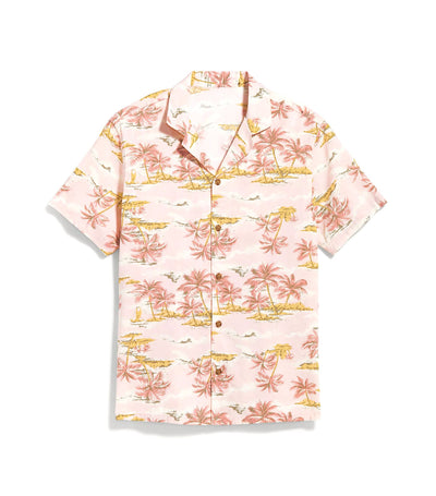 Short-Sleeve Printed Camp Shirt for Men Pink Palm
