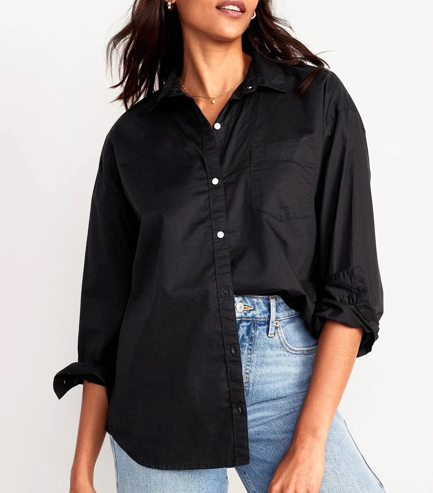 Oversized Poplin Boyfriend Shirt for Women Black Jack
