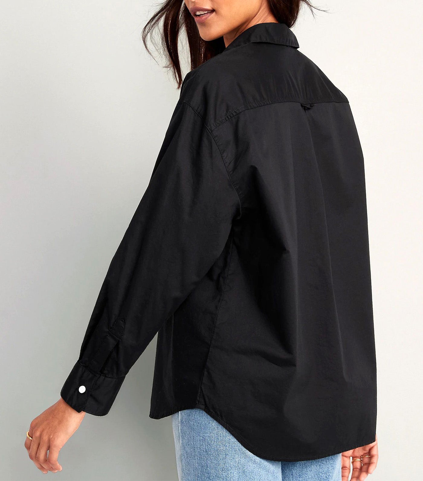 Oversized Poplin Boyfriend Shirt for Women Black Jack