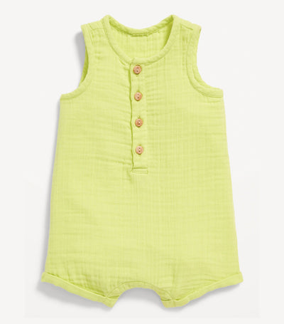 Unisex Sleeveless Henley Romper for Baby - Green Sprout