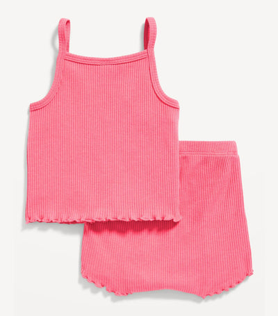 Rib-Knit Lettuce-Edge Cami & Shorts Set for Baby - Dayliliy