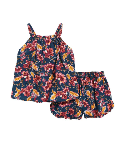 Printed Crinkle-Crepe Sleeveless Top & Shorts Set for Baby - Large Blue Floral