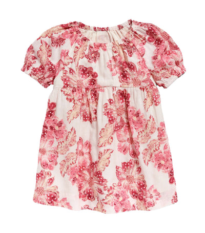 Matching Puff-Sleeves Floral-Print Dress for Baby Girl Pink