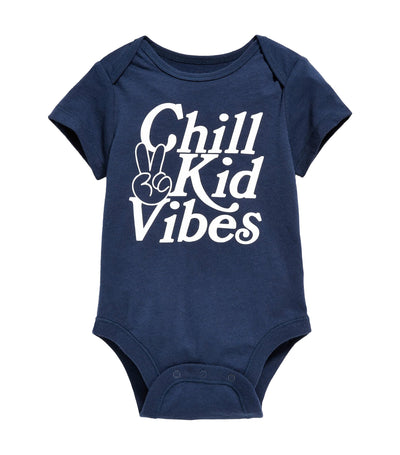 Unisex Matching "Chill Kid Vibes" Bodysuit for Baby Navy