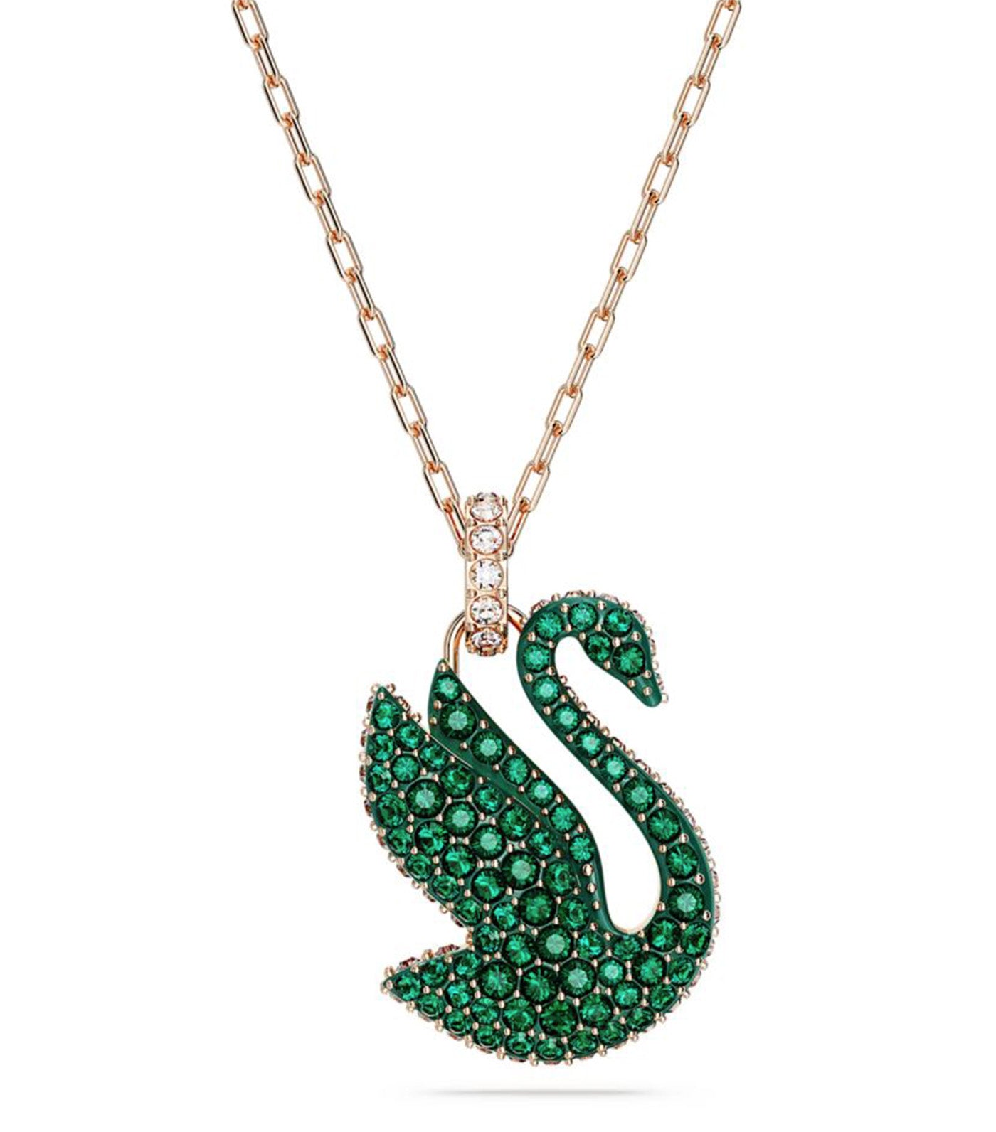 Iconic Swan Pendant Green Rose Gold-tone Plated