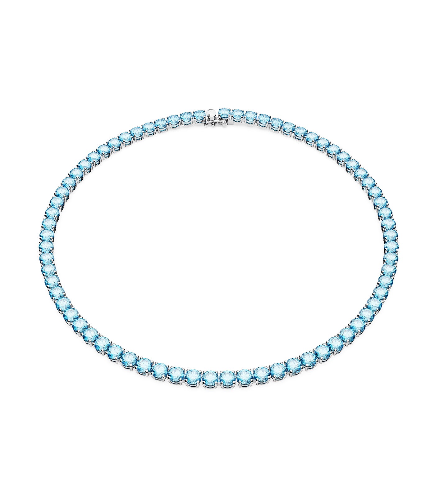 Matrix Tennis Necklace, Round Cut, Medium, Blue, Rhodium-Plated Blue