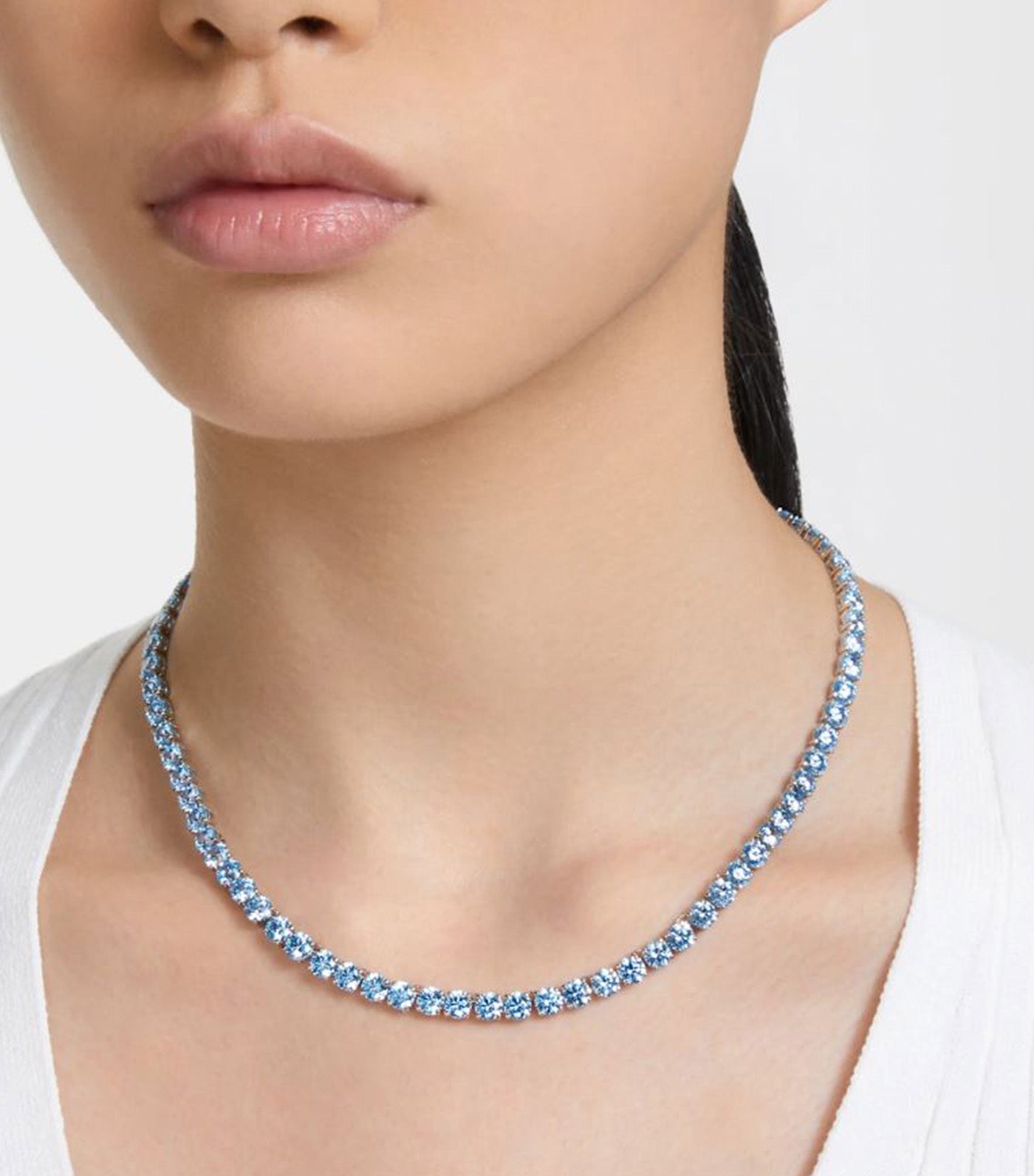 Matrix Tennis Necklace, Round Cut, Medium, Blue, Rhodium-Plated Blue