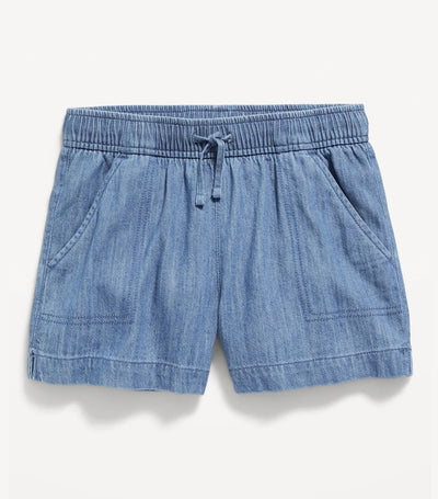 Pull-On Chambray Utility Shorts for Girls - Midtone Chambray