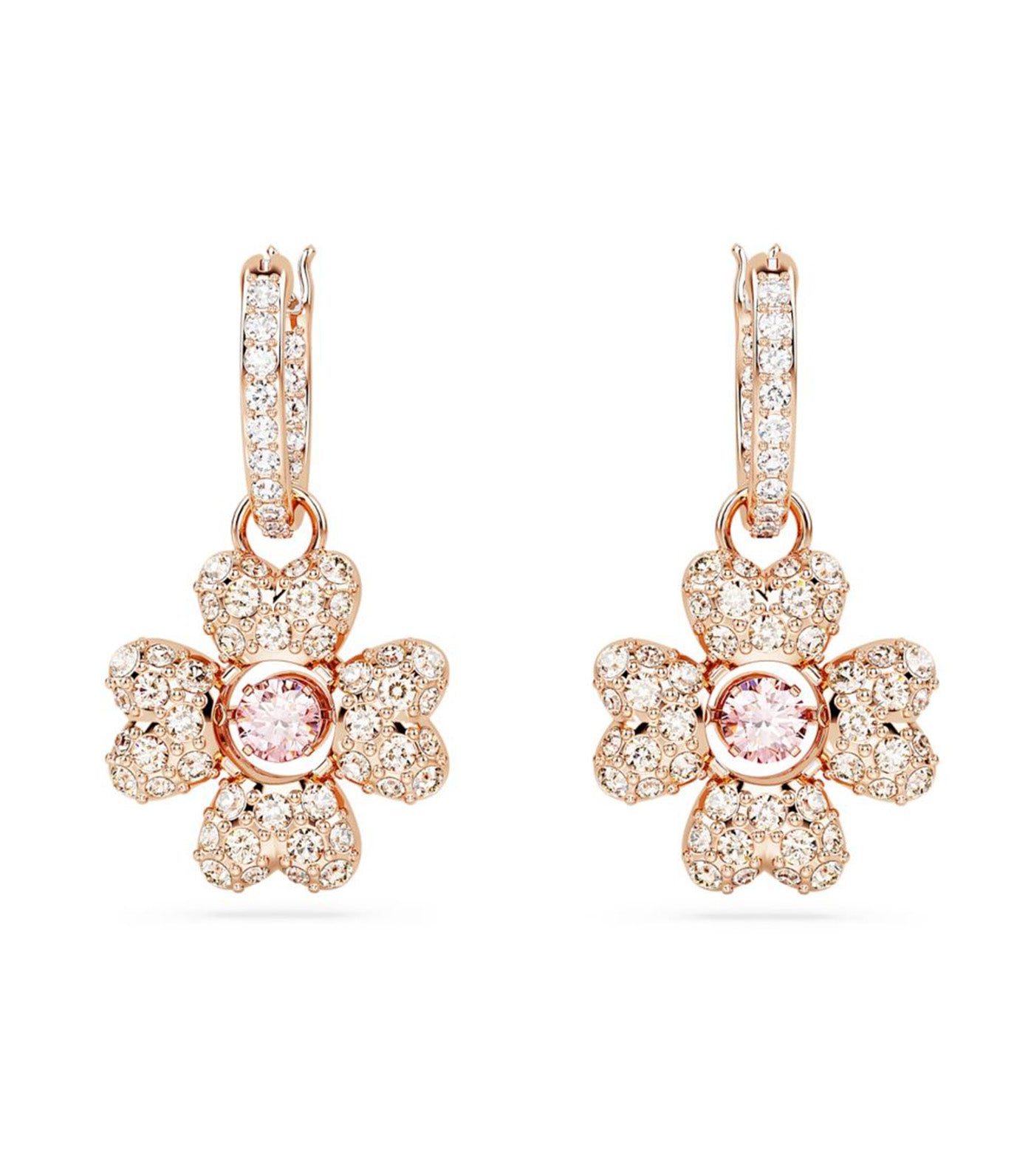 Idyllia Drop Earrings Clover White Rose Gold-Tone Plated