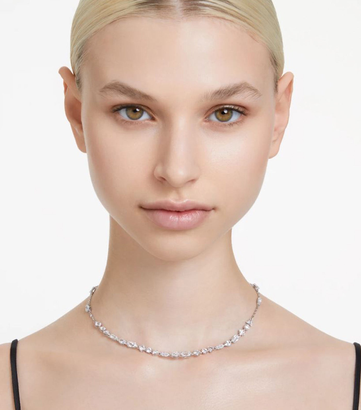 Mesmera Necklace, Mixed Cuts, Scattered Design, White, Rhodium-Plated Silver