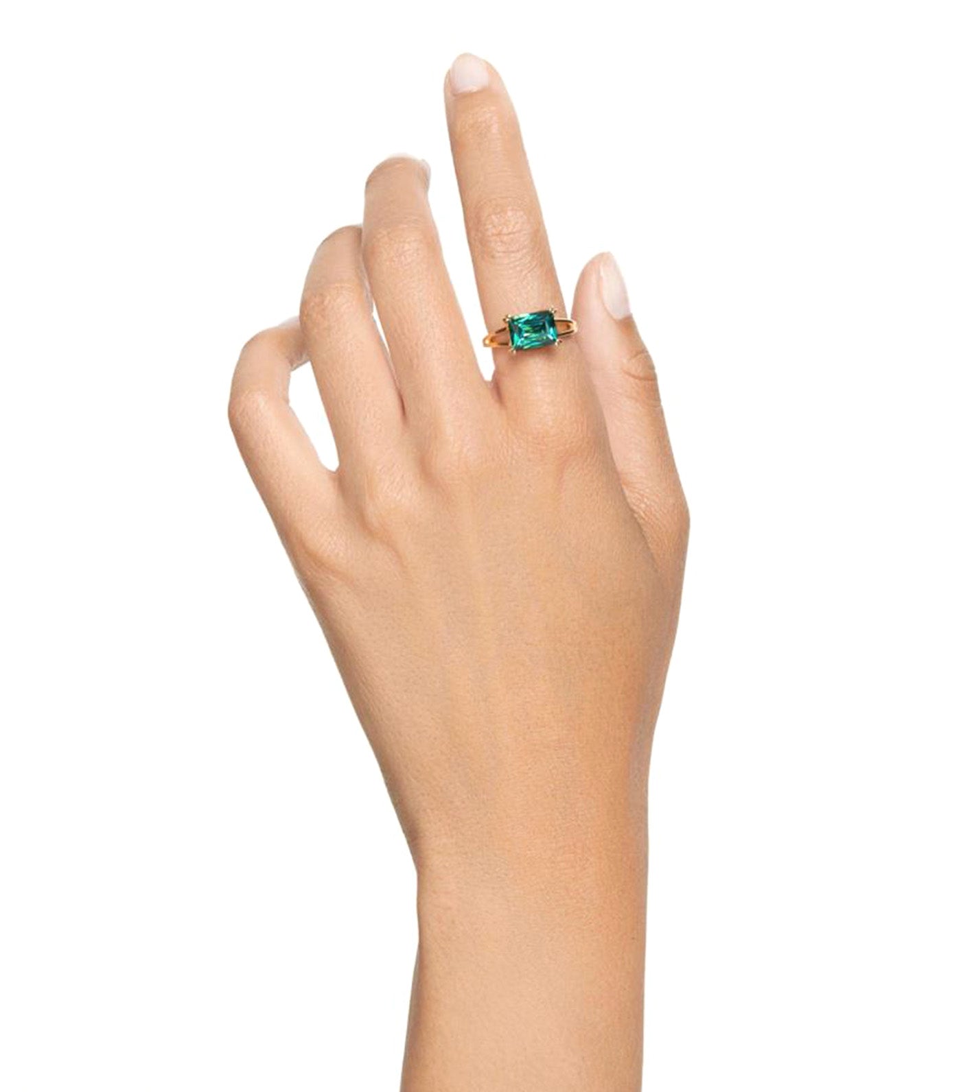 Matrix Cocktail Ring Rectangular Cut Green Gold-Tone Plated