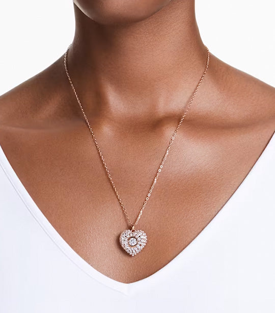 Hyperbola Pendant Heart, White, Rose Gold-Tone Plated