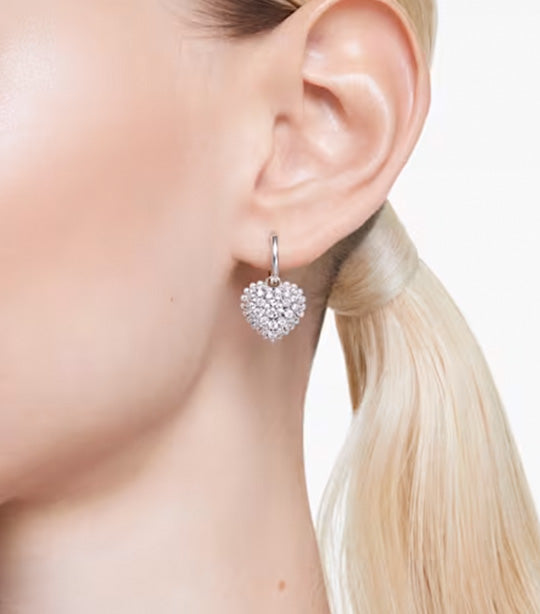 Hyperbola Drop Earrings Heart, White, Rhodium Plated