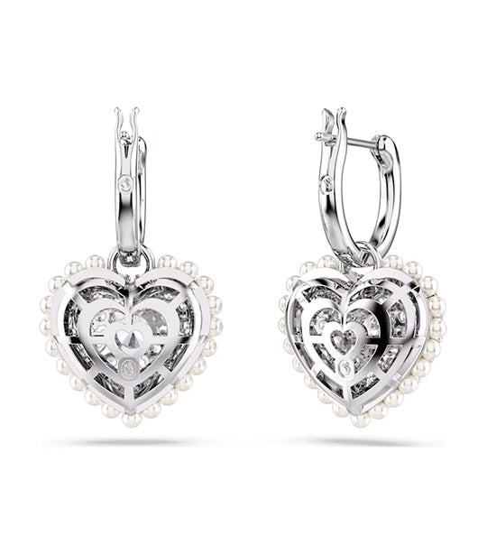 Hyperbola Drop Earrings Heart, White, Rhodium Plated