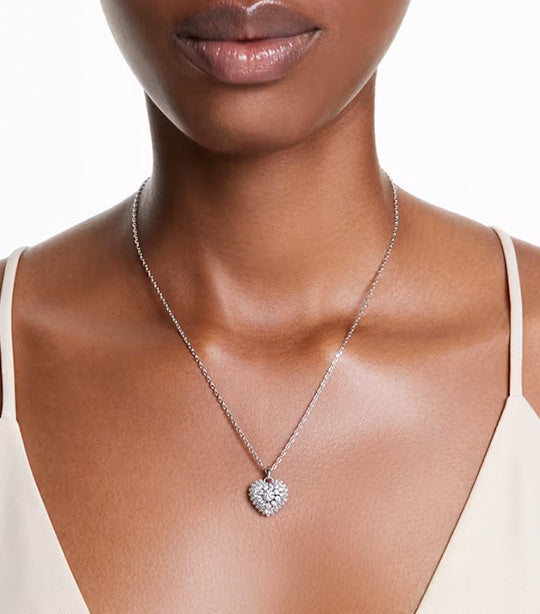 Hyperbola Pendant Heart, White, Rhodium Plated