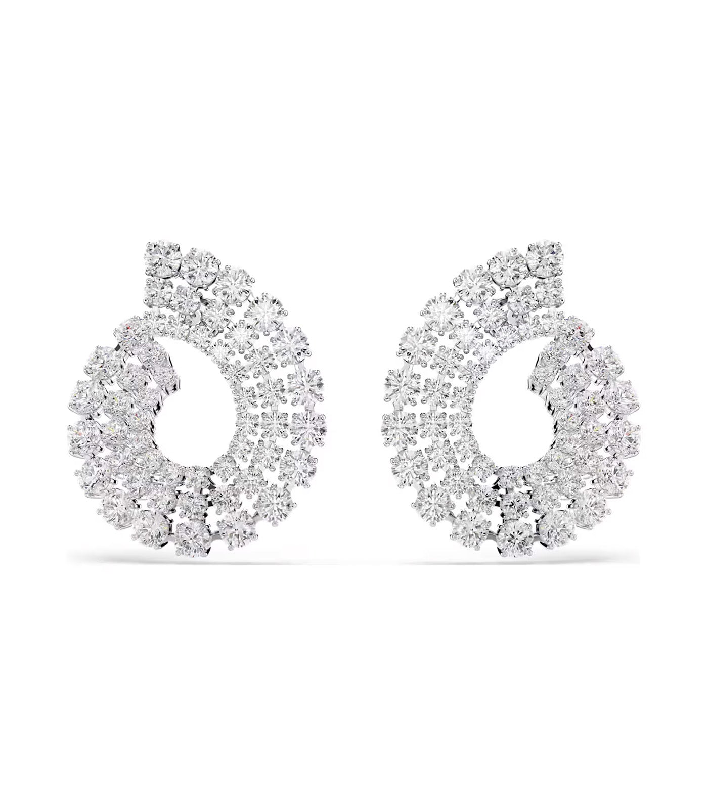 Matrix Hoop Earrings Mixed Round Cuts, Rhodium Plated, White