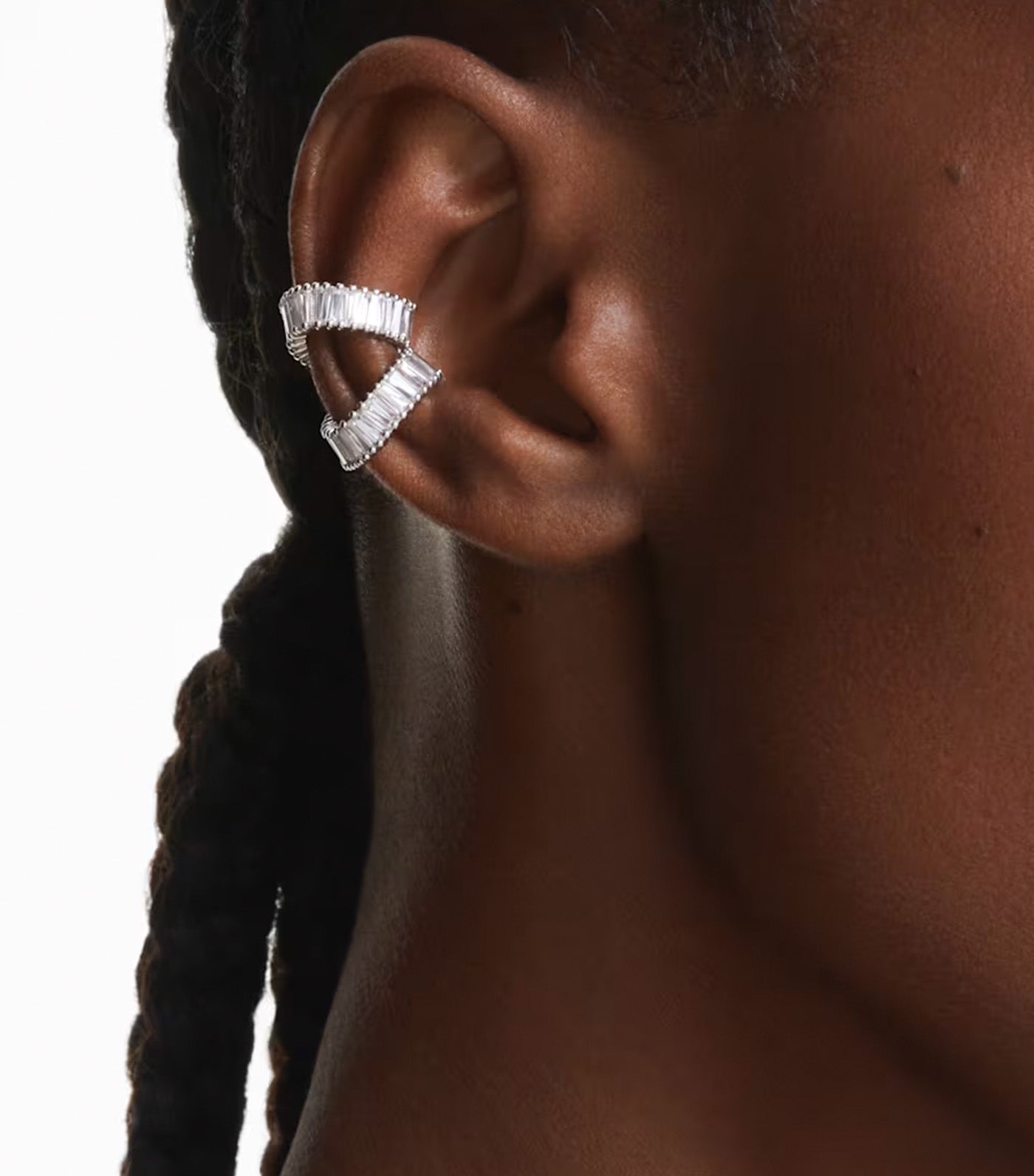 Ariana Grande x Swarovski Ear Cuffs Baguette Cut, White, Rhodium Plated