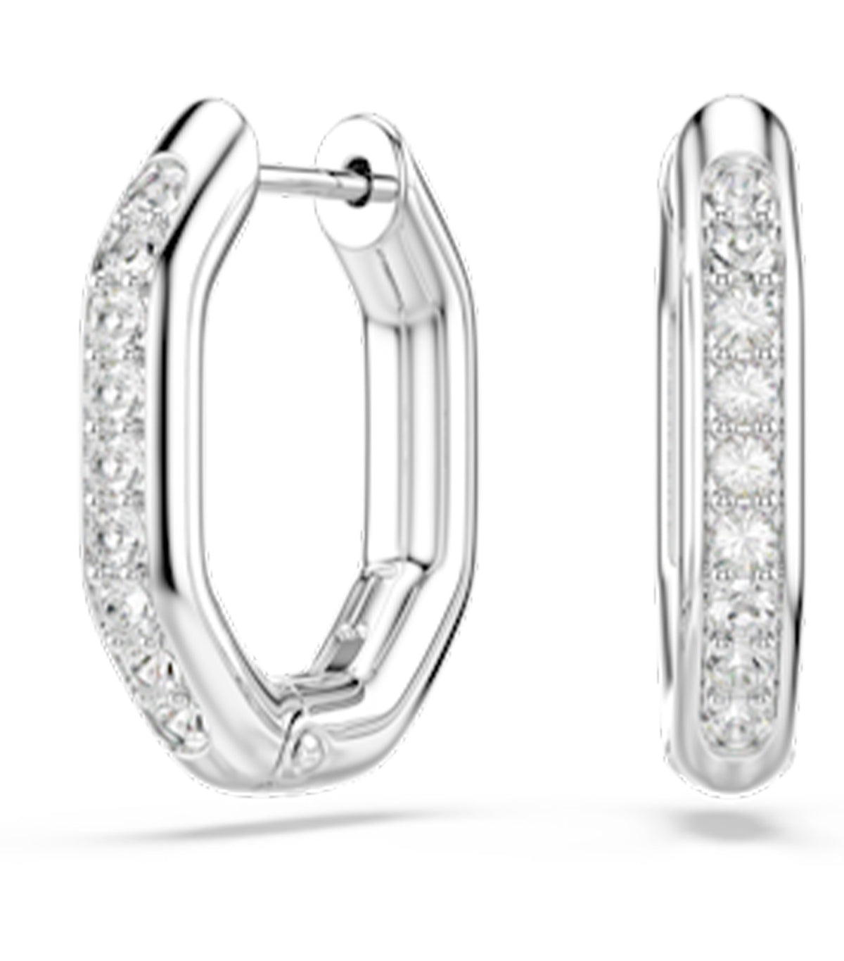 Dextera Hoop Earrings Octagon Shape Round Cut Small Rhodium Plated White