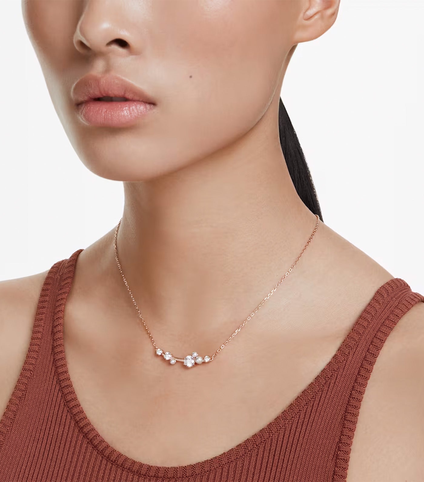 Constella Necklace Crystal Pearl, Round Cuts, Rose Gold-Tone Plated, White