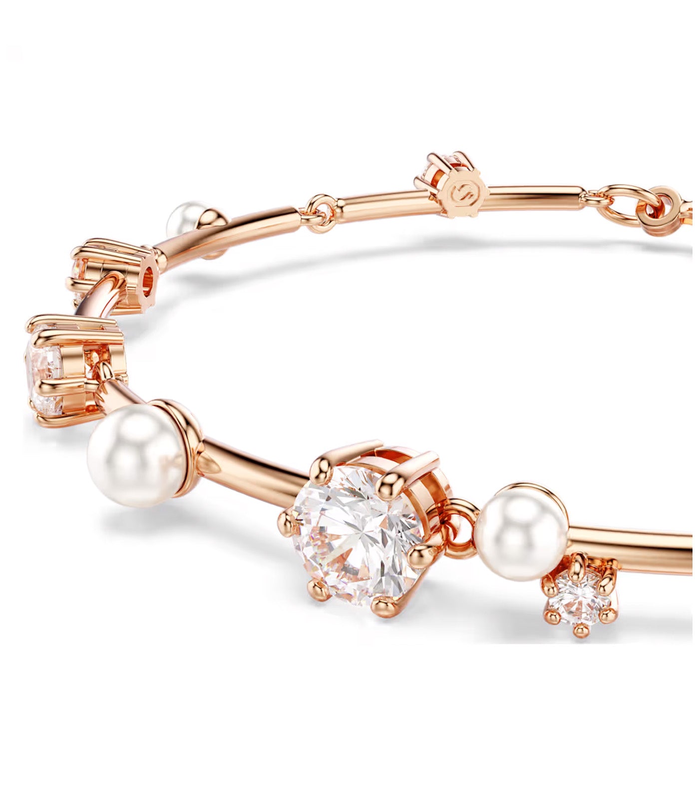 Constella Tennis Bracelet Crystal Pearl, Round Cuts, Rose Gold-Tone Plated, White