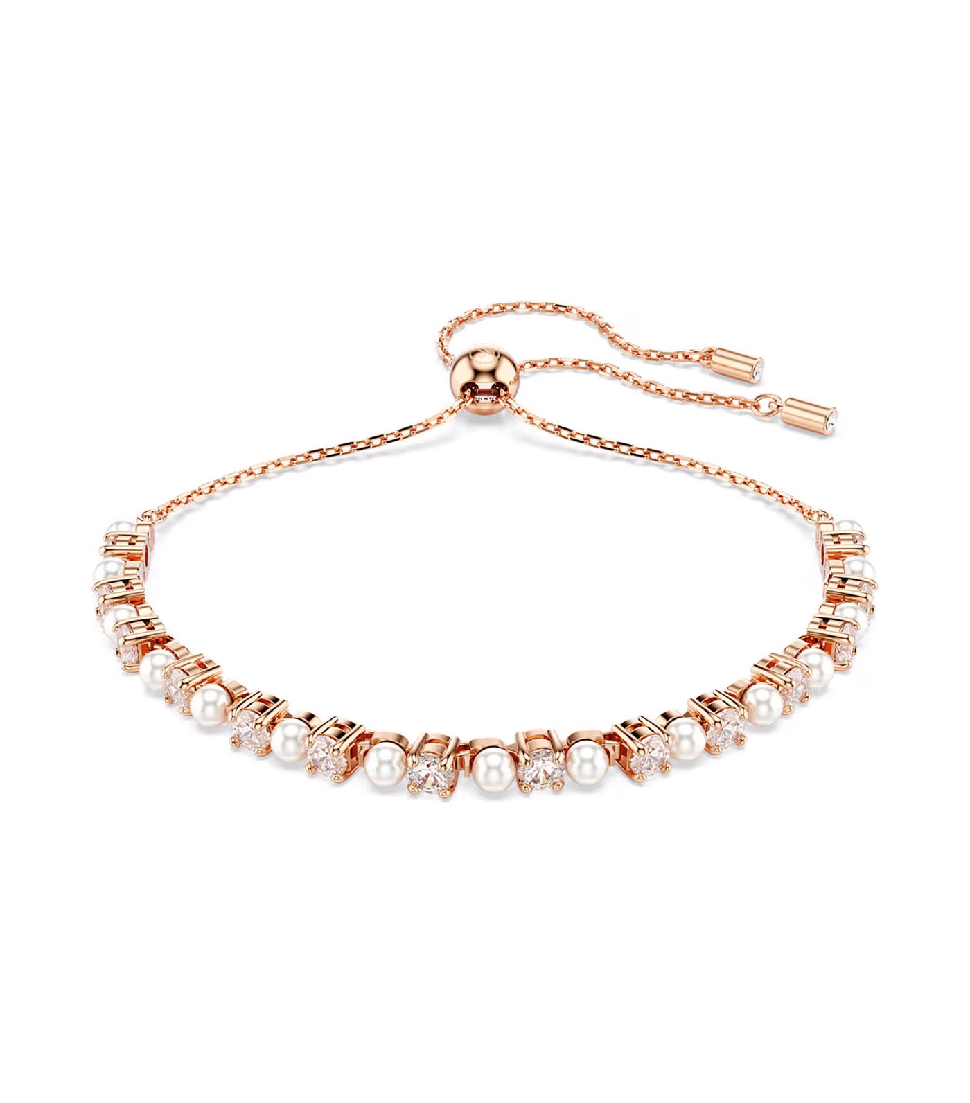 Matrix Tennis Bracelet Crystal Pearl, Round Cuts, Rose Gold-Tone Plated, White