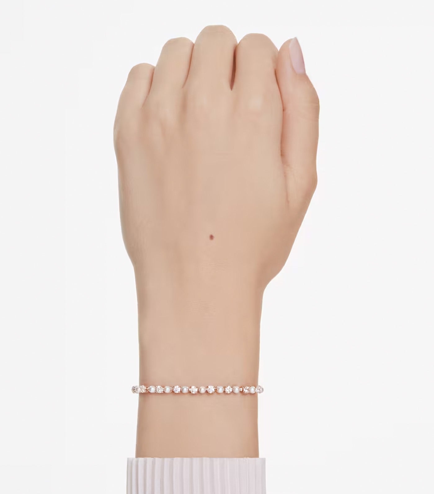 Matrix Tennis Bracelet Crystal Pearl, Round Cuts, Rose Gold-Tone Plated, White