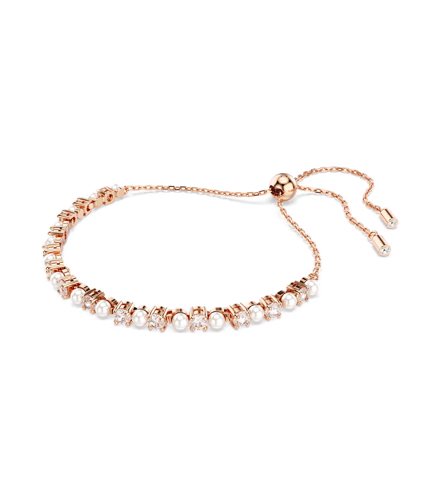 Matrix Tennis Bracelet Crystal Pearl, Round Cuts, Rose Gold-Tone Plated, White
