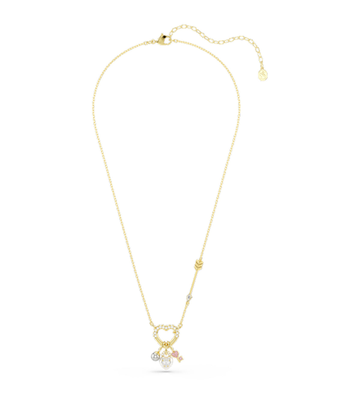Idyllia Pendant Mixed Cuts Heart Key 18K Gold Finish Pink