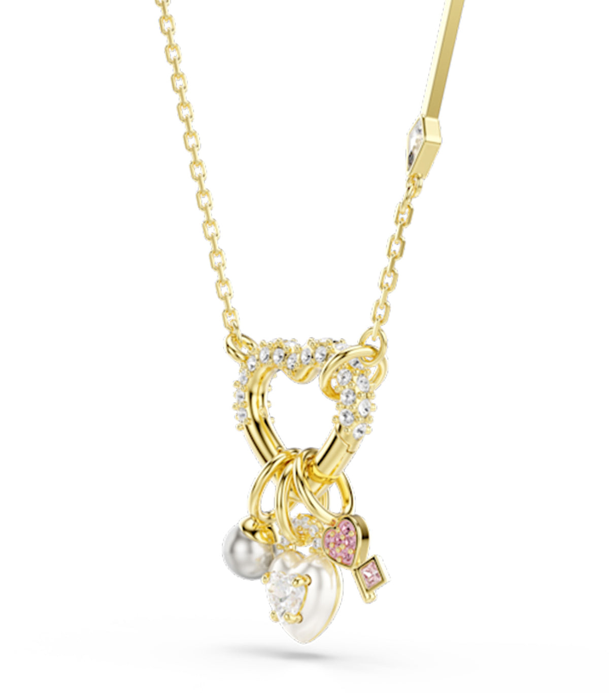 Idyllia Pendant Mixed Cuts Heart Key 18K Gold Finish Pink