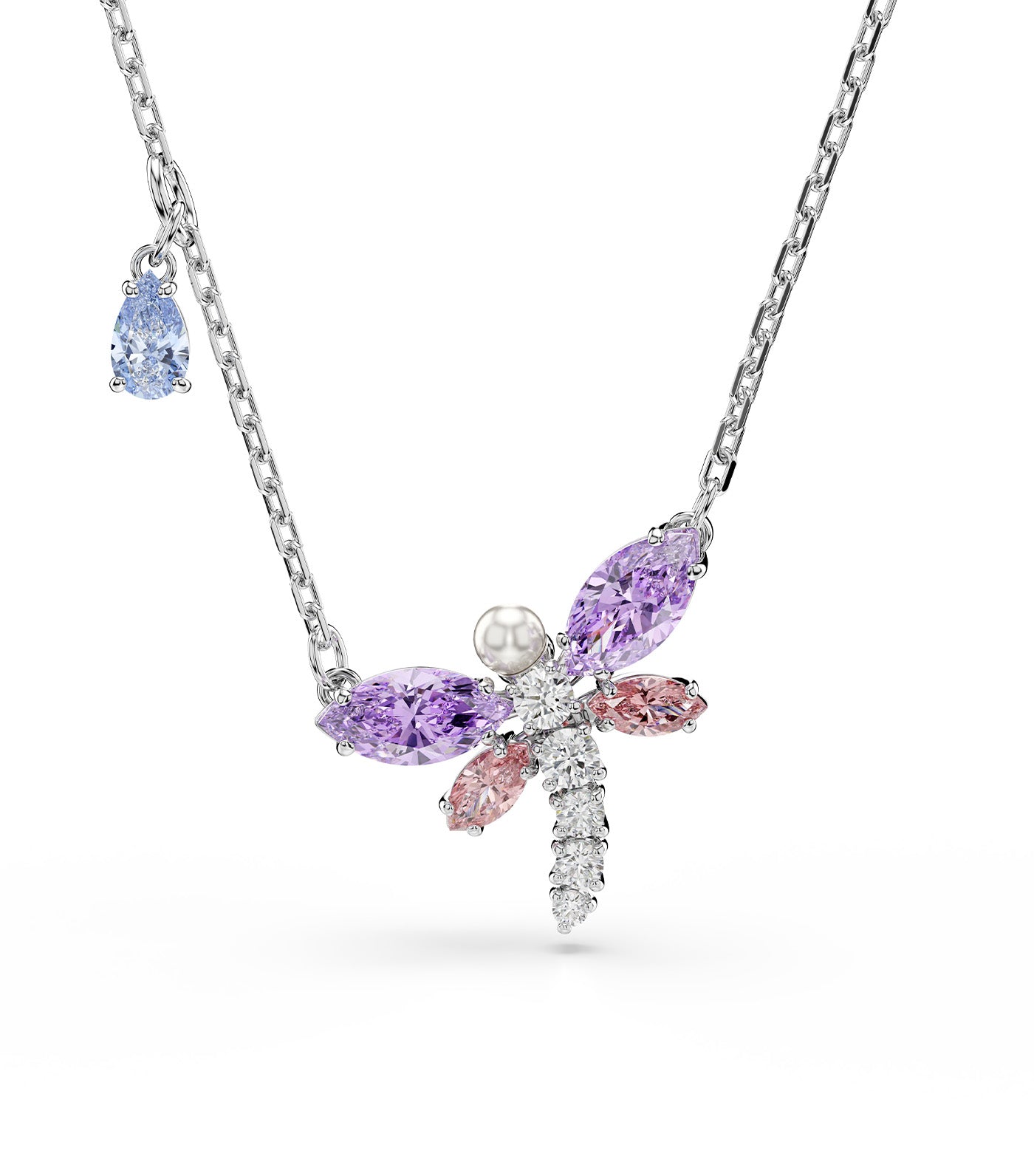 Ariana Grande x Swarovski Pendant Necklace Mixed Cuts, Dragonfly, Rhodium-Plated, Multicolor