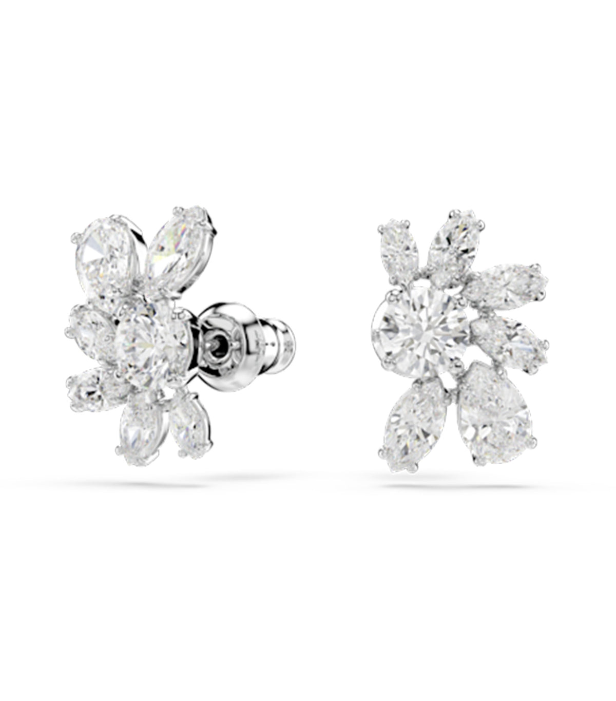 Mesmera Stud Earrings Mixed Cuts Flower Rhodium Plated White