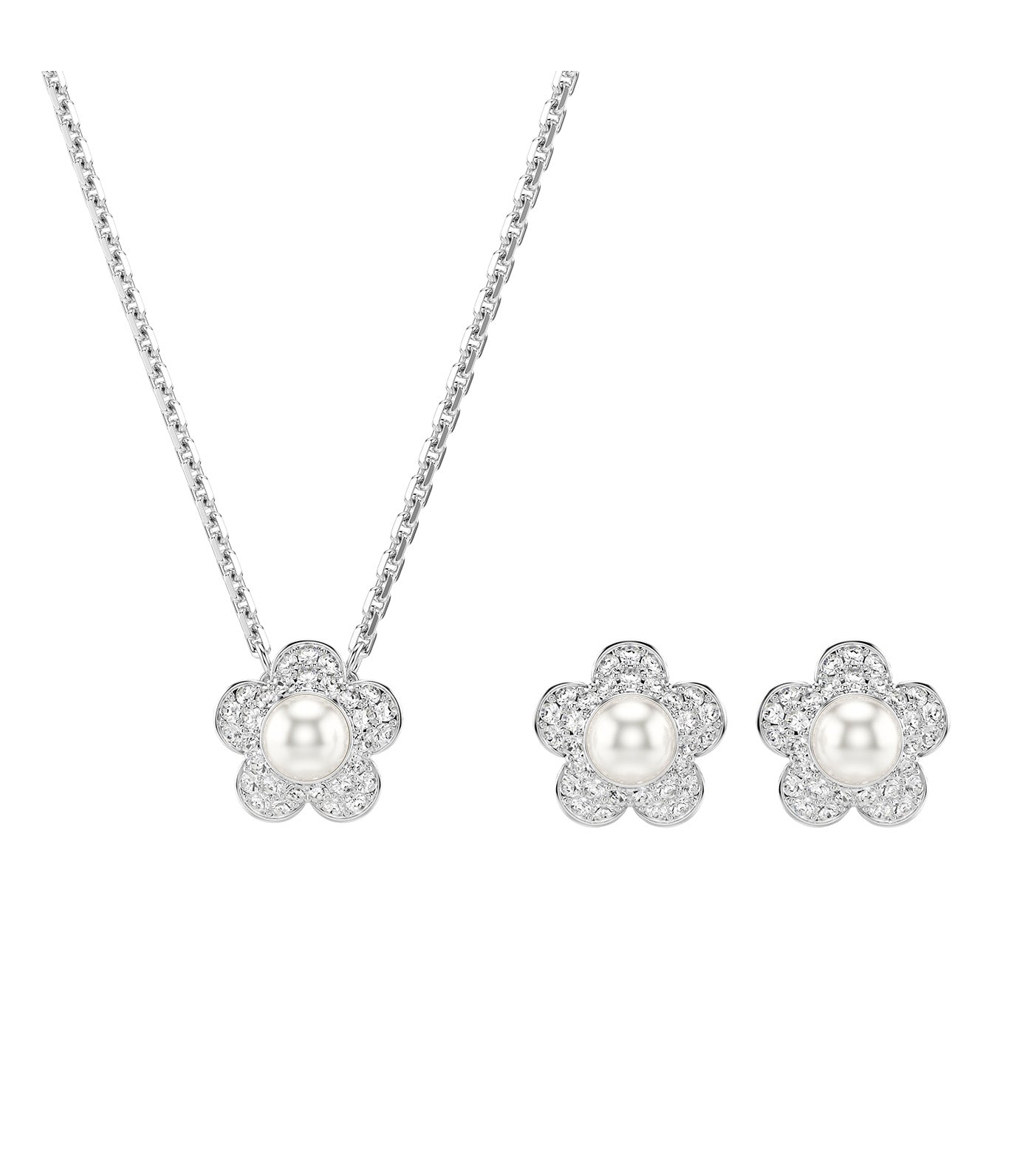 Ariana Grande x Swarovski Set Crystal Pearl, Round Cut, Flower, Rhodium Plated, White